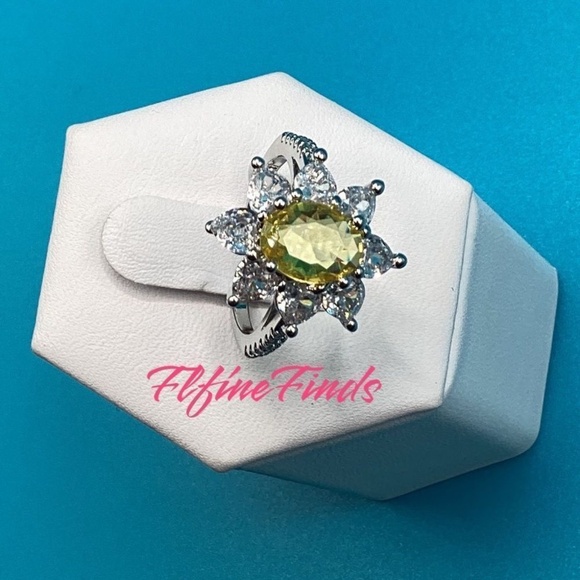 Sterling Silver Canary yellow Sunflower Cz Diamond Ring - Picture 4 of 13